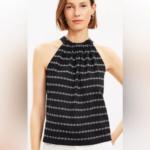 LOFT WOMENS STRIPED DOT WOMENS MODERN HALTER TOP WITH BOW
